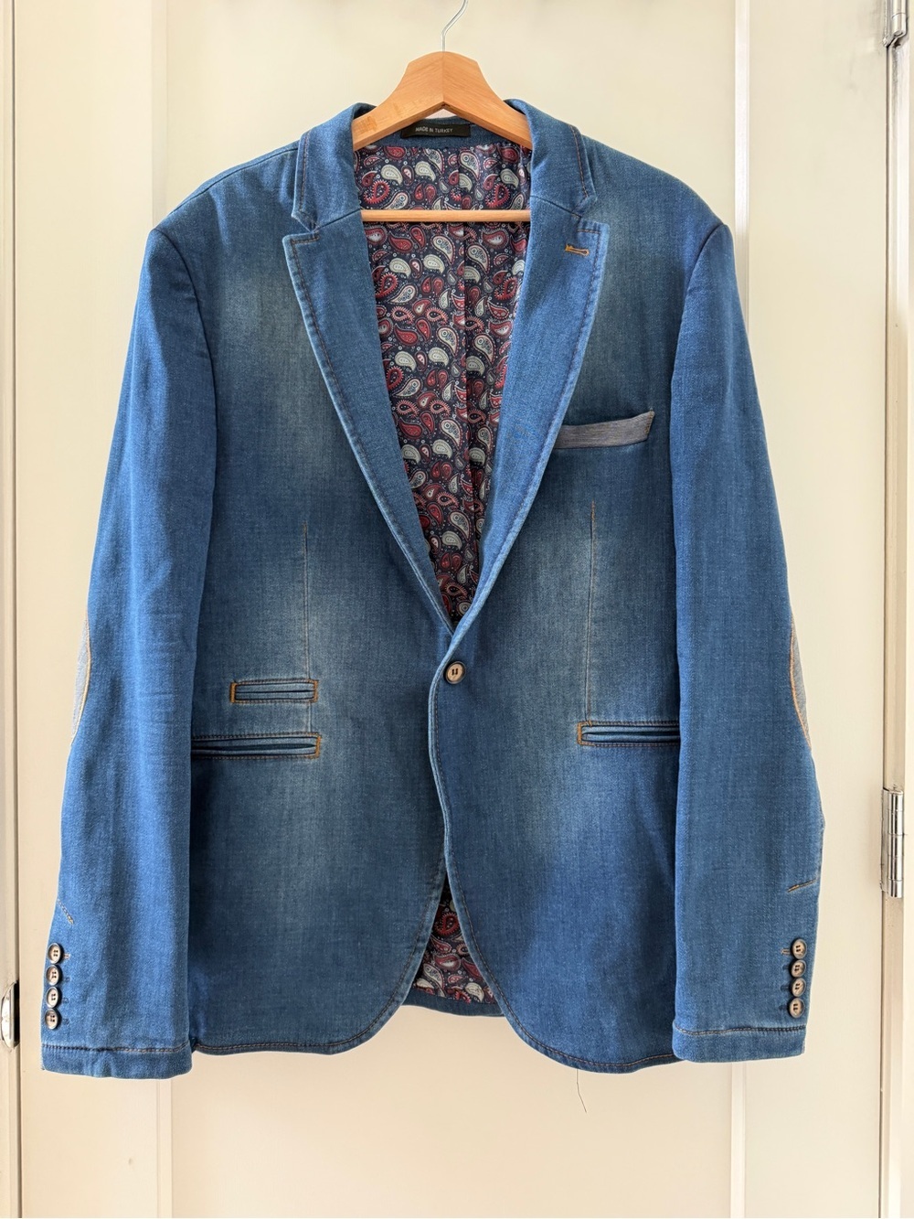 Mizumi Collezioni Men’s Denim Mixed Media Blazer Size XL